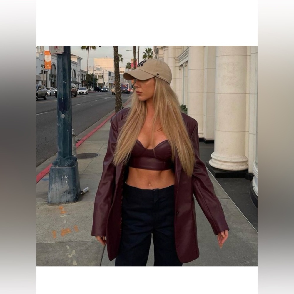 ✨NWT✨ AFRM Koa bustier vegan leather burgundy cropped top